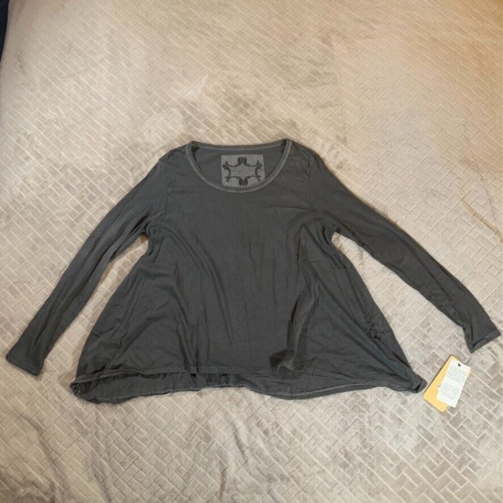 Nanavatee Womens Large Long Sleeve T Shirt Dark Gray Flared Baggy New